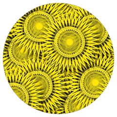 Yellow Abstract Sun Pattern Background Round Trivet by Wegoenart