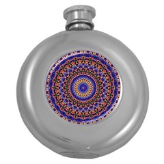 Mandala Kaleidoscope Background Round Hip Flask (5 Oz) by Wegoenart