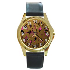 Doodles,gold Round Gold Metal Watch by nateshop