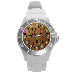 Doodles,gold Round Plastic Sport Watch (l) by nateshop