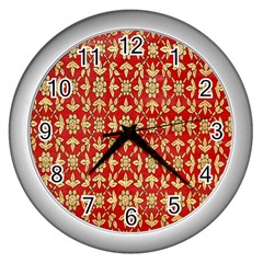 Gold-red Flower Wall Clock (silver) by nateshop