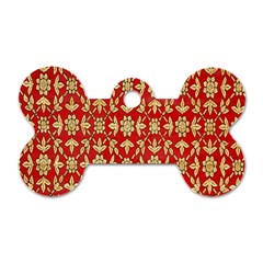 Gold-red Flower Dog Tag Bone (two Sides) by nateshop