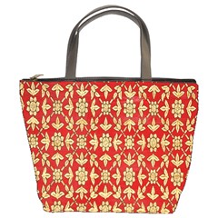 Gold-red Flower Bucket Bag by nateshop