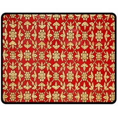 Gold-red Flower Fleece Blanket (medium)  by nateshop