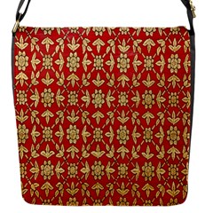 Gold-red Flower Flap Closure Messenger Bag (s) by nateshop