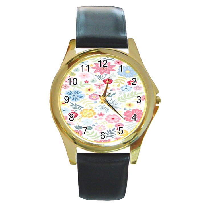 Graphic Art 002 Round Gold Metal Watch