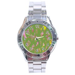 Green Yes Pink Stainless Steel Analogue Watch by nateshop