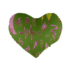 Green Yes Pink Standard 16  Premium Heart Shape Cushions by nateshop