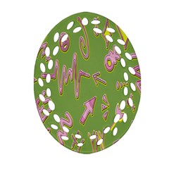 Green Yes Pink Oval Filigree Ornament (two Sides) by nateshop