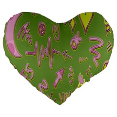 Green Yes Pink Large 19  Premium Heart Shape Cushions by nateshop