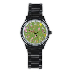 Green Yes Pink Stainless Steel Round Watch