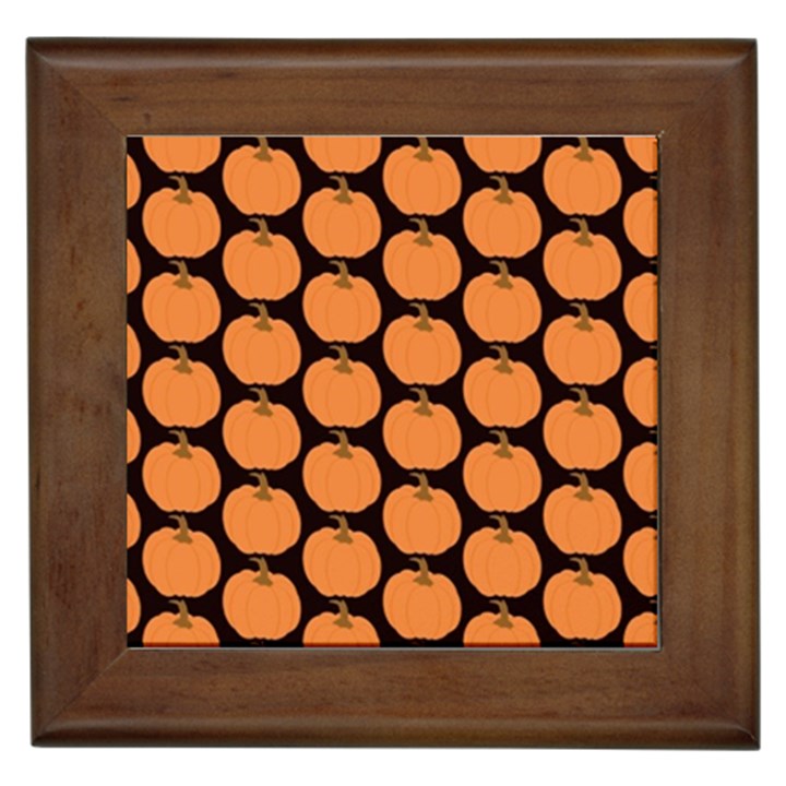 Black And Orange Pumpkin Framed Tile