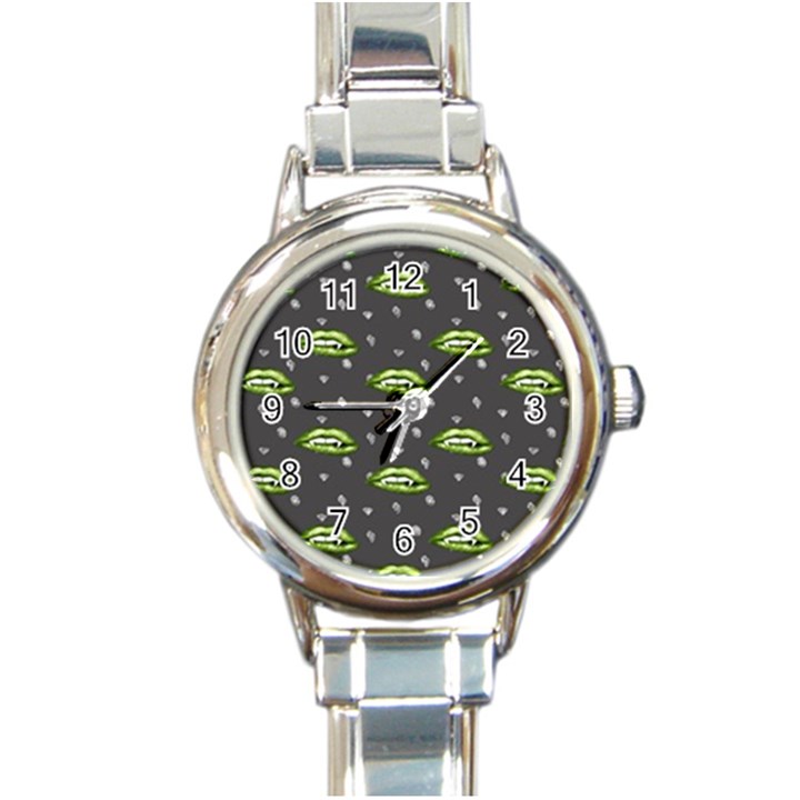 Green Vampire Mouth - Halloween Modern Decor Round Italian Charm Watch