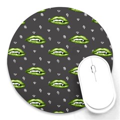 Green Vampire Mouth - Halloween Modern Decor Round Mousepads by ConteMonfrey