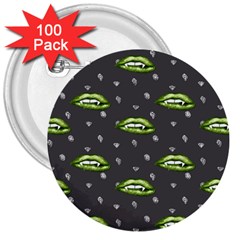 Green Vampire Mouth - Halloween Modern Decor 3  Buttons (100 Pack)  by ConteMonfrey