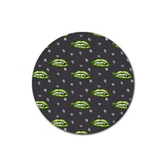 Green Vampire Mouth - Halloween Modern Decor Rubber Round Coaster (4 Pack)