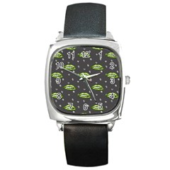 Green Vampire Mouth - Halloween Modern Decor Square Metal Watch by ConteMonfrey