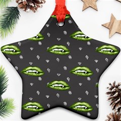 Green Vampire Mouth - Halloween Modern Decor Star Ornament (two Sides) by ConteMonfrey