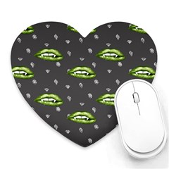 Green Vampire Mouth - Halloween Modern Decor Heart Mousepads by ConteMonfrey