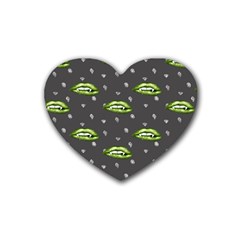 Green Vampire Mouth - Halloween Modern Decor Rubber Coaster (heart) by ConteMonfrey