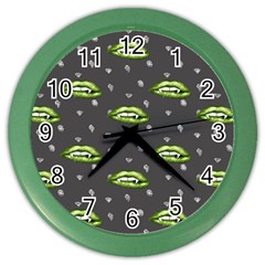 Green Vampire Mouth - Halloween Modern Decor Color Wall Clock by ConteMonfrey