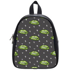 Green Vampire Mouth - Halloween Modern Decor School Bag (small) by ConteMonfrey