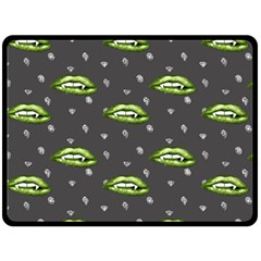 Green Vampire Mouth - Halloween Modern Decor Fleece Blanket (large)  by ConteMonfrey