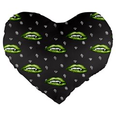 Green Vampire Mouth - Halloween Modern Decor Large 19  Premium Heart Shape Cushions by ConteMonfrey