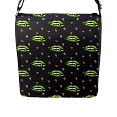 Green Vampire Mouth - Halloween Modern Decor Flap Closure Messenger Bag (l) by ConteMonfrey