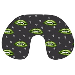 Green Vampire Mouth - Halloween Modern Decor Travel Neck Pillow by ConteMonfrey