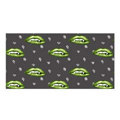 Green Vampire Mouth - Halloween Modern Decor Satin Shawl 45  X 80  by ConteMonfrey