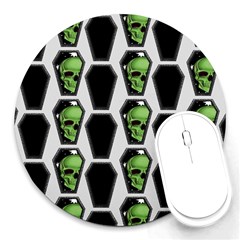 Coffins And Skulls - Modern Halloween Decor  Round Mousepads by ConteMonfrey