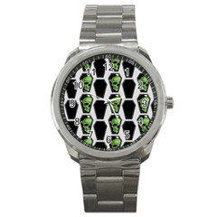 Coffins And Skulls - Modern Halloween Decor  Sport Metal Watch by ConteMonfrey