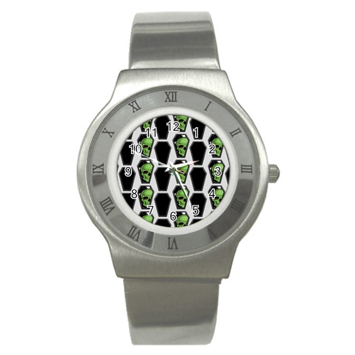 Coffins And Skulls - Modern Halloween Decor  Stainless Steel Watch