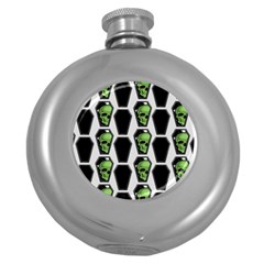 Coffins And Skulls - Modern Halloween Decor  Round Hip Flask (5 Oz) by ConteMonfrey