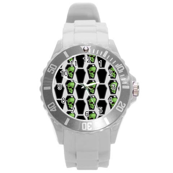 Coffins And Skulls - Modern Halloween Decor  Round Plastic Sport Watch (L)