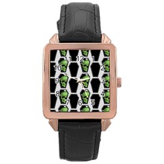 Coffins And Skulls - Modern Halloween Decor  Rose Gold Leather Watch  by ConteMonfrey