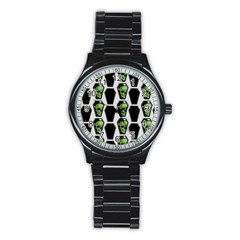 Coffins And Skulls - Modern Halloween Decor  Stainless Steel Round Watch