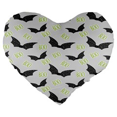 Boo! Bat Rain - Halloween Decor  Large 19  Premium Heart Shape Cushions by ConteMonfrey