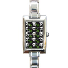 Green Roses And Skull - Romantic Halloween   Rectangle Italian Charm Watch by ConteMonfrey