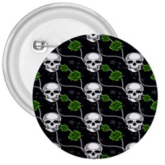 Green Roses And Skull - Romantic Halloween   3  Buttons by ConteMonfrey