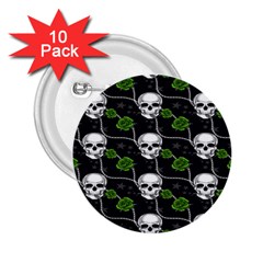 Green Roses And Skull - Romantic Halloween   2 25  Buttons (10 Pack)  by ConteMonfrey