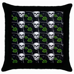 Green Roses And Skull - Romantic Halloween   Throw Pillow Case (black) by ConteMonfrey