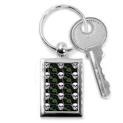 Green Roses And Skull - Romantic Halloween   Key Chain (rectangle) by ConteMonfrey