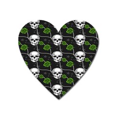 Green Roses And Skull - Romantic Halloween   Heart Magnet by ConteMonfrey