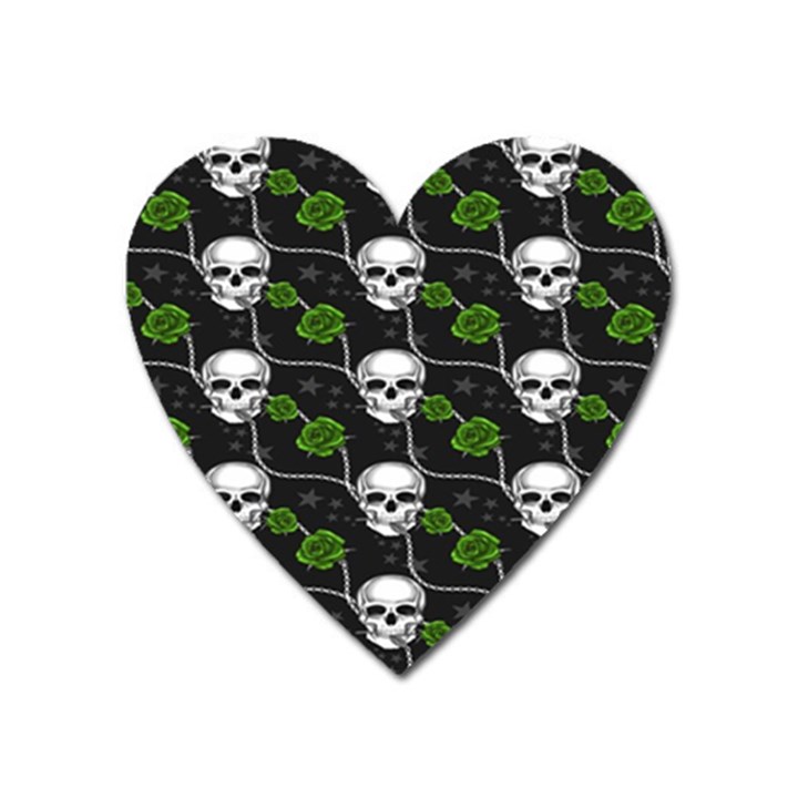 Green Roses And Skull - Romantic Halloween   Heart Magnet