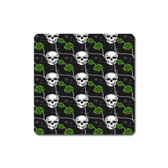 Green Roses And Skull - Romantic Halloween   Square Magnet by ConteMonfrey