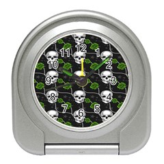 Green Roses And Skull - Romantic Halloween   Travel Alarm Clock by ConteMonfrey