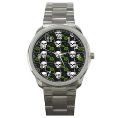 Green Roses And Skull - Romantic Halloween   Sport Metal Watch by ConteMonfrey