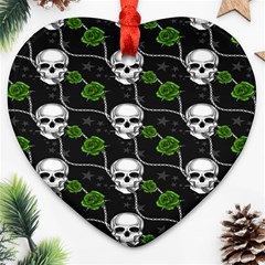 Green Roses And Skull - Romantic Halloween   Heart Ornament (two Sides) by ConteMonfrey